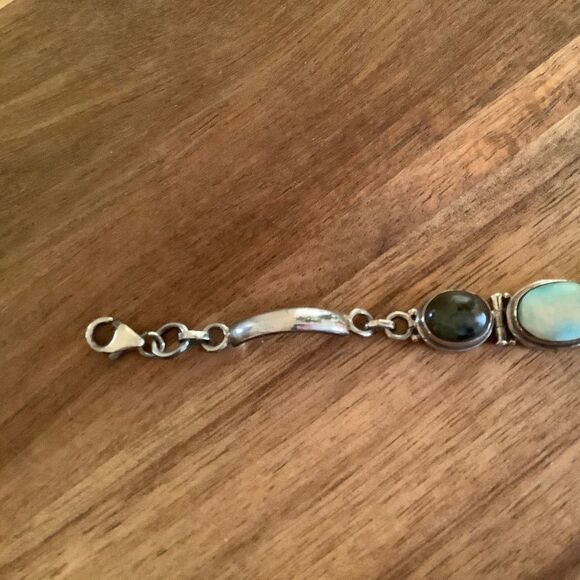 sterling SILVER VINTAGE MOON/LABRADORITE/LARIMAR STONE BRACELET - Picture 10 of 10